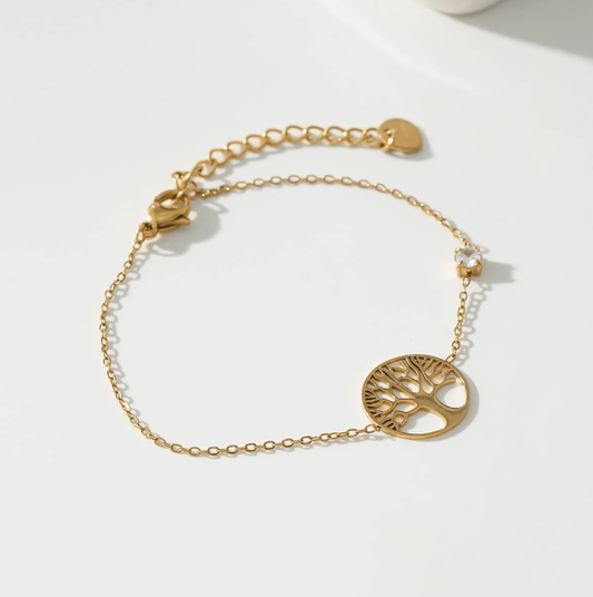 Livets Træ armbånd - Forgyldt armbånd i rustfrit stål med symbolsk vedhæng